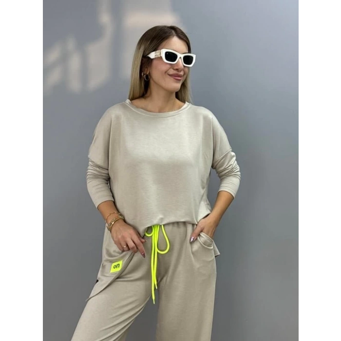 MDB Kadın Iki Iplik Viskon Pamuk Kumaş Arma Detaylı Ikili Takım