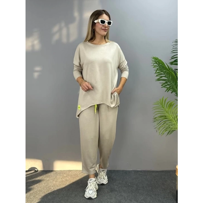MDB Kadın Iki Iplik Viskon Pamuk Kumaş Arma Detaylı Ikili Takım