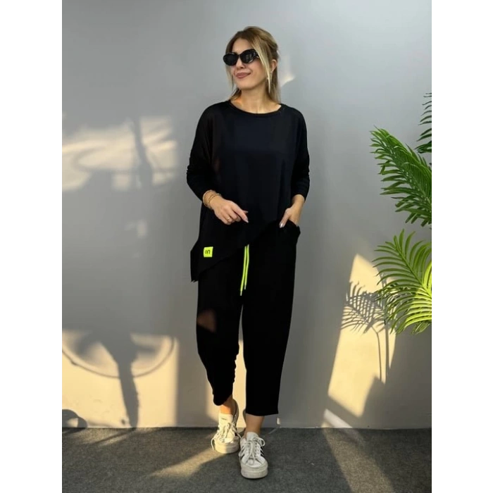 MDB Kadın Iki Iplik Viskon Pamuk Kumaş Arma Detaylı Ikili Takım