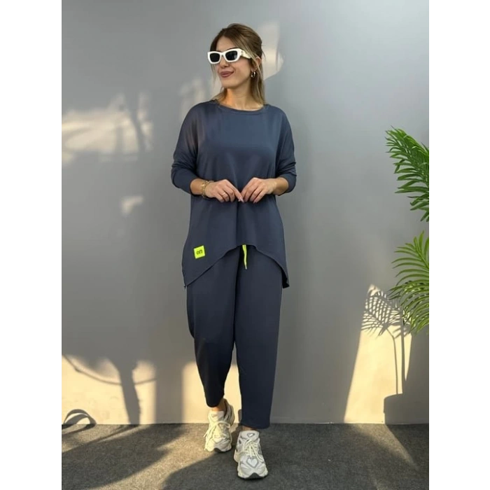 MDB Kadın Iki Iplik Viskon Pamuk Kumaş Arma Detaylı Ikili Takım