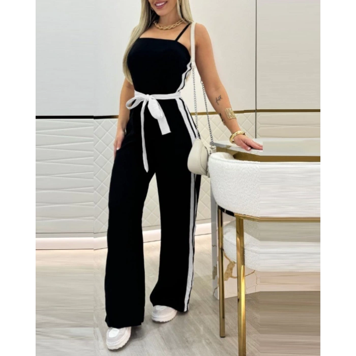 MDB Kadın Ip Askılı Straplez Belden Kuşaklı Viskon Iki Iplik Tulum