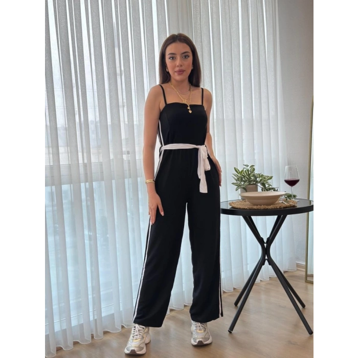 MDB Kadın Ip Askılı Straplez Belden Kuşaklı Viskon Iki Iplik Tulum