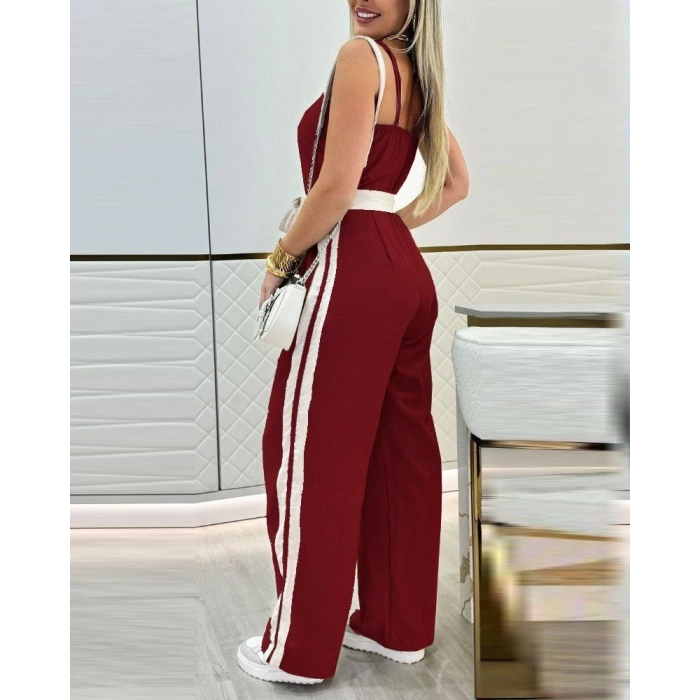 MDB Kadın Ip Askılı Straplez Belden Kuşaklı Viskon Iki Iplik Tulum