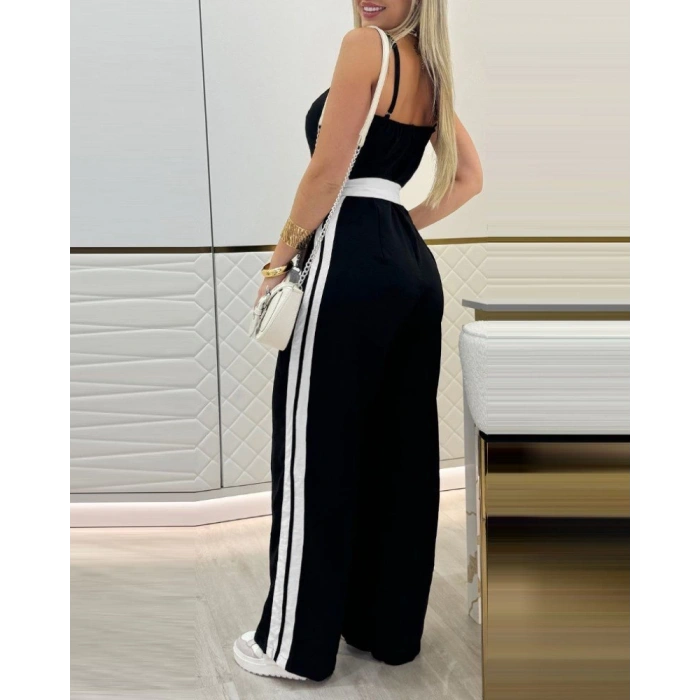 MDB Kadın Ip Askılı Straplez Belden Kuşaklı Viskon Iki Iplik Tulum