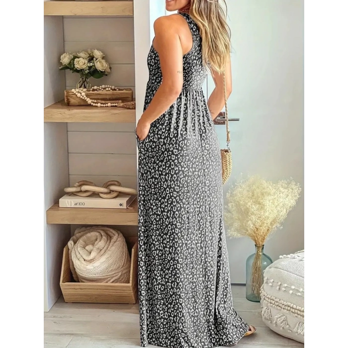 MDB Kadın Kalın Askılı Yuvarlak Yaka Cepli Süprem Maksi Elbise