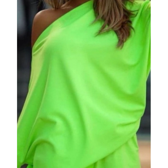 MDB Kadın Kayık Yaka Salaş Iki Iplik Bluz Ve şort Ikili Takım