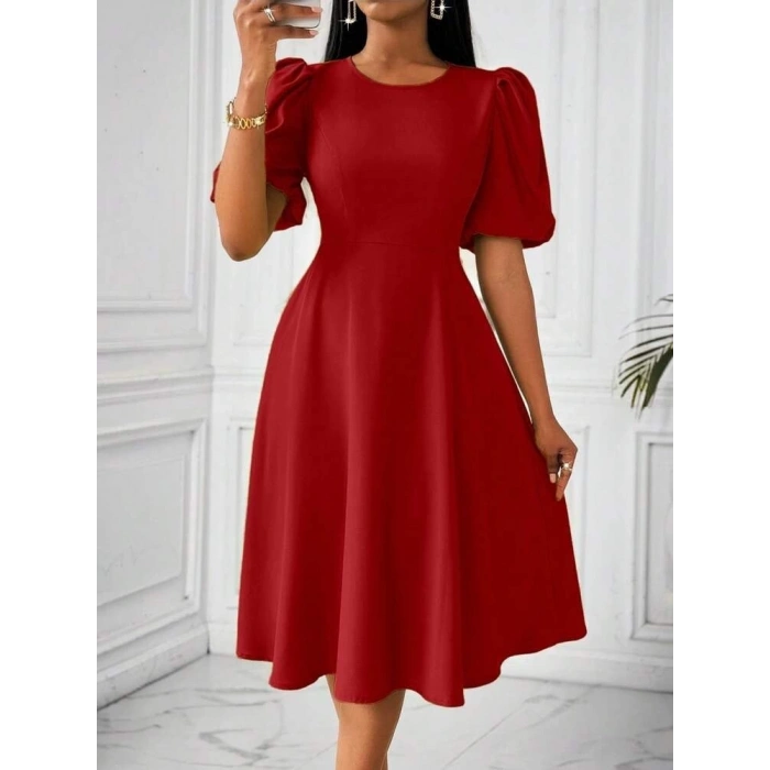 MDB Kadın Kısa Balon Kollu Bisiklet Yaka Kiloş Janjan Krep Elbise