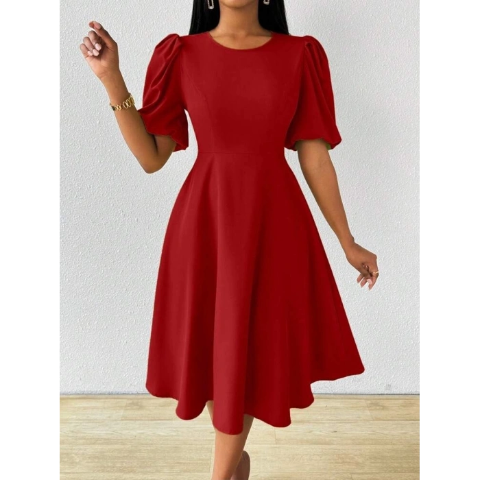 MDB Kadın Kısa Balon Kollu Bisiklet Yaka Kiloş Janjan Krep Elbise