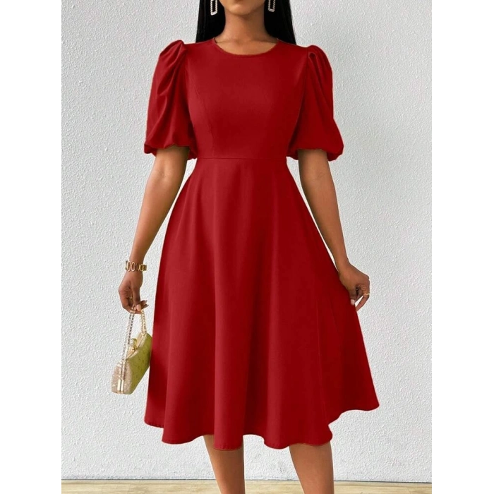 MDB Kadın Kısa Balon Kollu Bisiklet Yaka Kiloş Janjan Krep Elbise