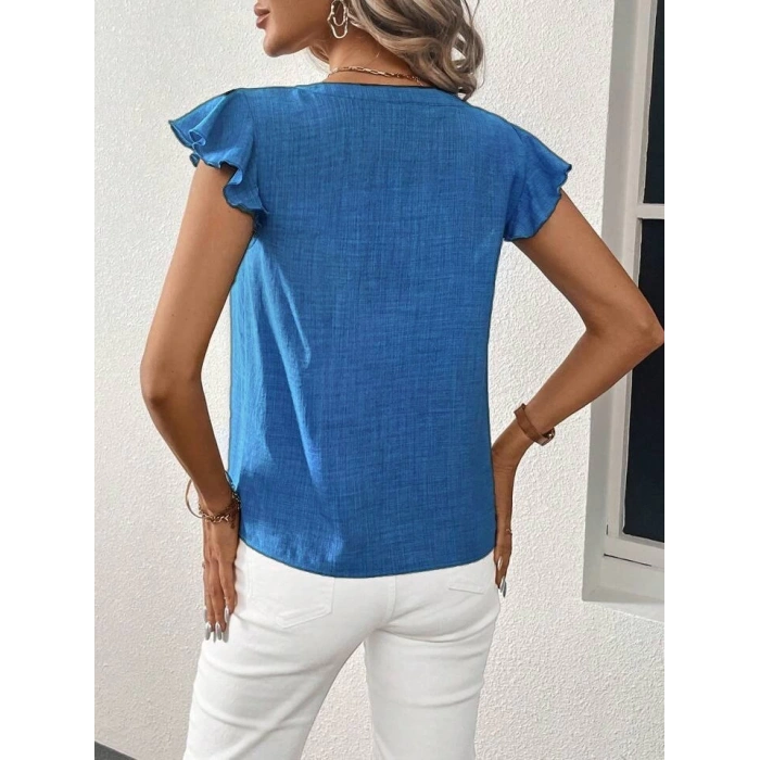 MDB Kadın Kısa Kelebek Kollu V Yakalı Bluz