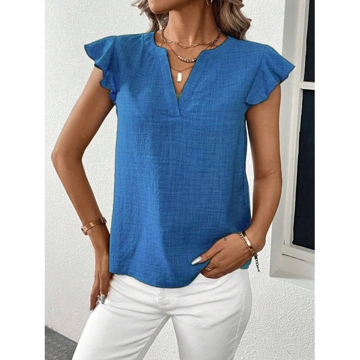 MDB Kadın Kısa Kelebek Kollu V Yakalı Bluz