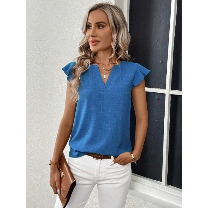 MDB Kadın Kısa Kelebek Kollu V Yakalı Bluz