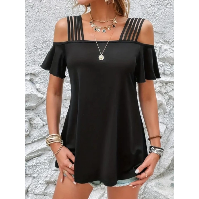 MDB Kadın Kısa Kollu Beş Askılı Viskon Bluz