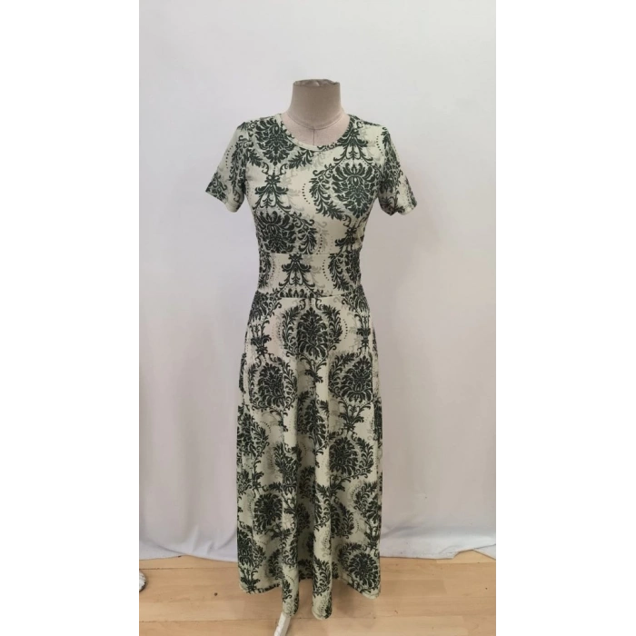 MDB Kadın Kısa Kollu Bisiklet Yaka Puantiyeli Maksi örme Krep Elbise