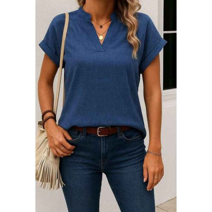 MDB Kadın Kısa Kollu Hakim Yaka Sofya Bluz