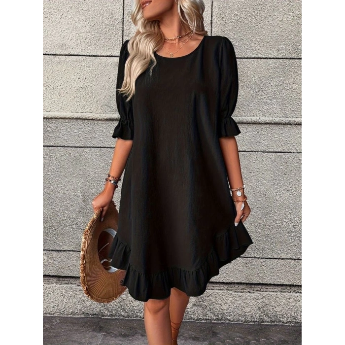 MDB Kadın Kısa Kollu Kol Ve Eteği Volanlı Bisiklet Yaka Aerobin Elbise