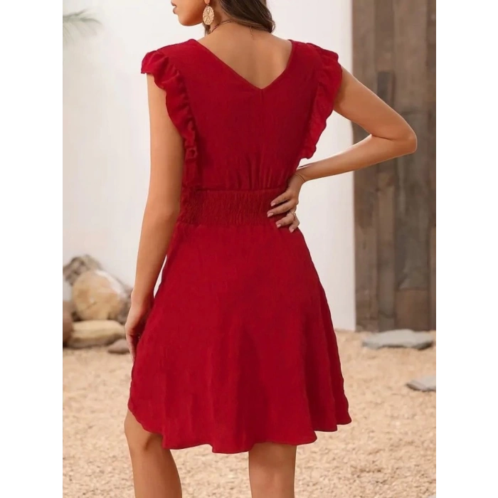 MDB Kadın Kısa Kollu Kruvaze Yakalı Beli Lastikli Aerobin Elbise