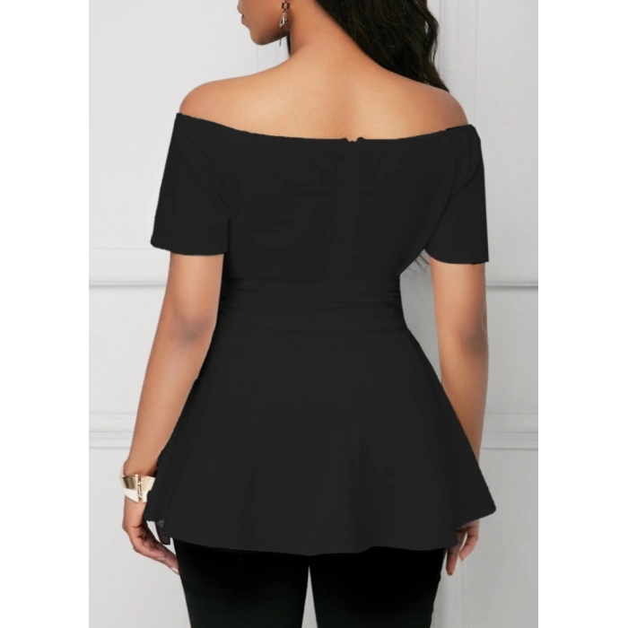 MDB Kadın Kısa Kollu Madonna Yaka Yandan Bağlamalı Ithal Krep Bluz