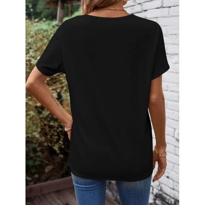 MDB Kadın Kısa Kollu önden çapraz Detay V Yakalı Viskon Bluz