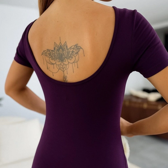 MDB Kadın Kısa Kollu Sırt Dekolteli Yırtmaç Detaylı Viskon Elbise