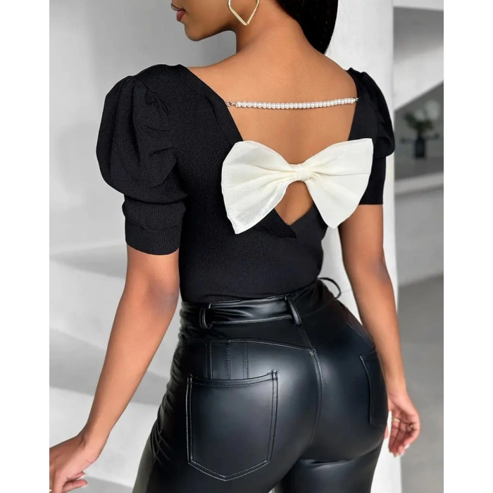 MDB Kadın Kısa Kollu Sırt Inci Ve Kurdela Detay Karpuz Kol Yerli Krep Bluz. 109 Adet Standart Beden Gerisi 3 Beden