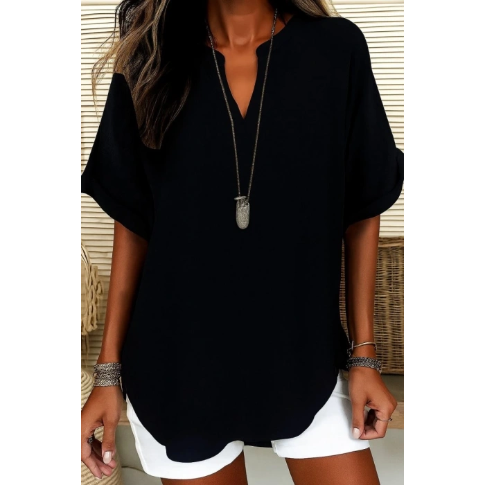 MDB Kadın Kısa Kollu V Yakalı Aerobin Bluz