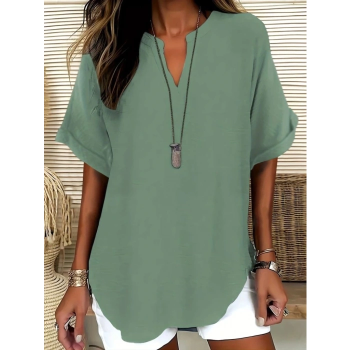 MDB Kadın Kısa Kollu V Yakalı Aerobin Bluz