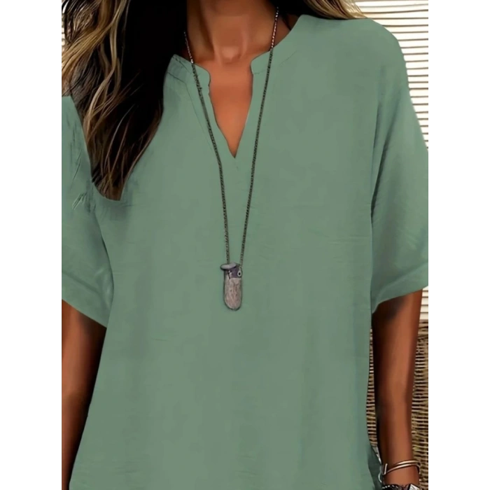 MDB Kadın Kısa Kollu V Yakalı Aerobin Bluz