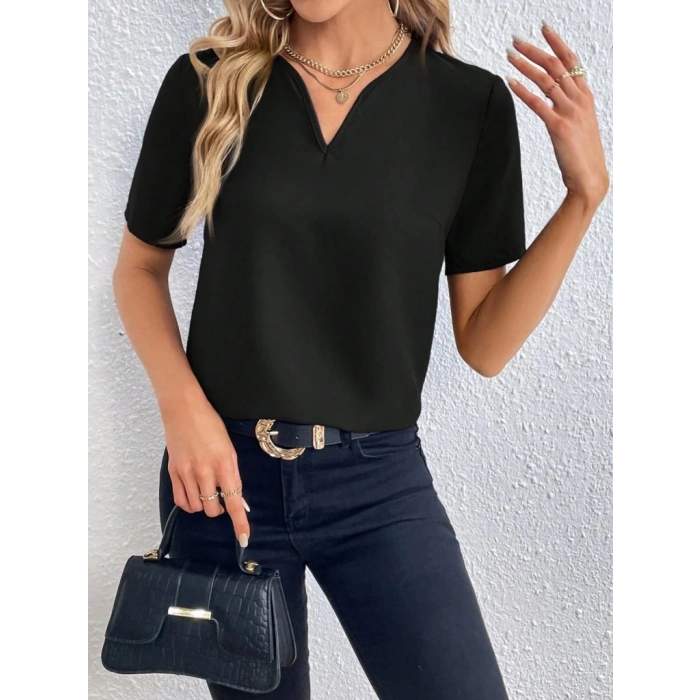 MDB Kadın Kısa Kollu V Yakalı Ithal Krep Elbise