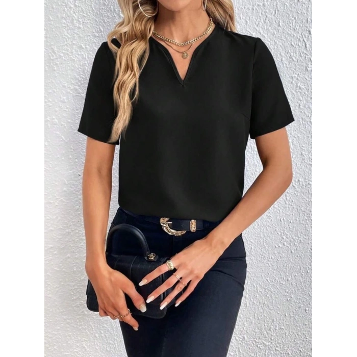 MDB Kadın Kısa Kollu V Yakalı Ithal Krep Elbise