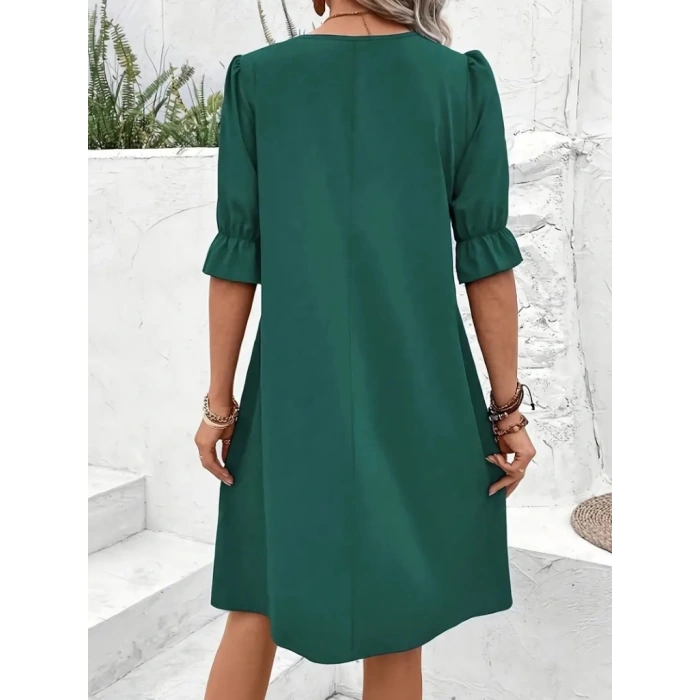 MDB Kadın Kısa Kollu V Yakalı Salaş Janjan Krep Elbise