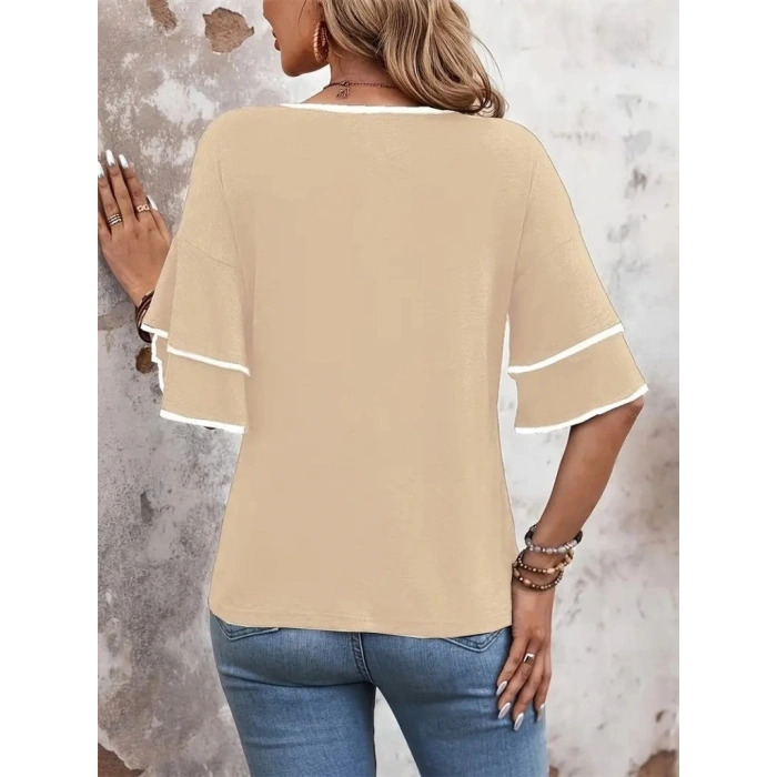 MDB Kadın Kısa Kollu V Yakalı Viskon Bluz