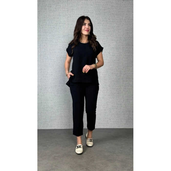 MDB Kadın Kısa Kollu Yuvarlak Yaka Aerobin Bluz Ve Pantolon Ikili Takım