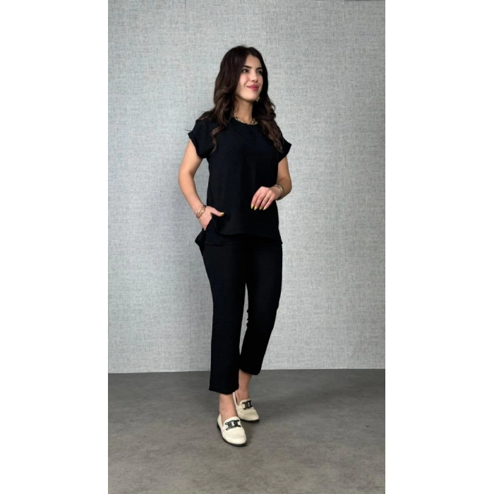 MDB Kadın Kısa Kollu Yuvarlak Yaka Aerobin Bluz Ve Pantolon Ikili Takım