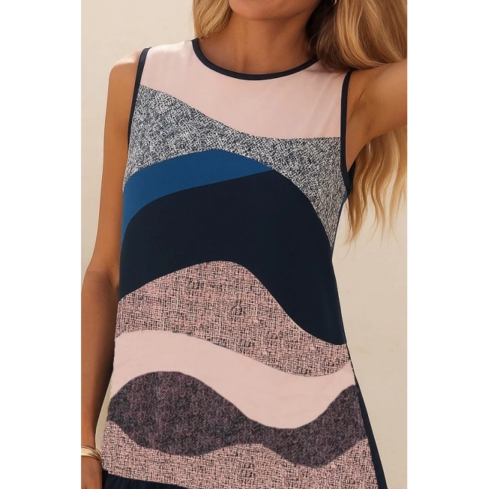 MDB Kadın Kolsuz Sırttan Bağlamalı Fırfırlı Leopar Desenli Dalgıç Elbise