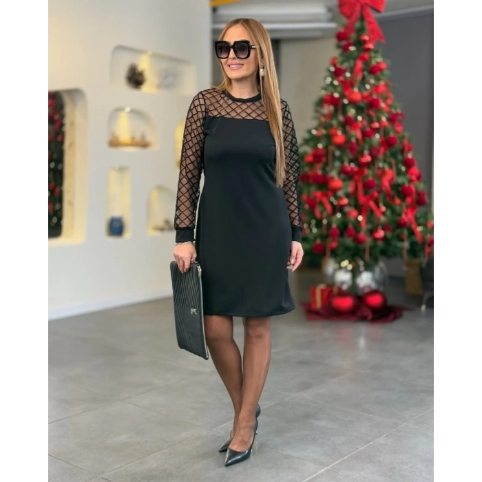 MDB Kadın Krep Kumaş Flok Detaylı Elbise