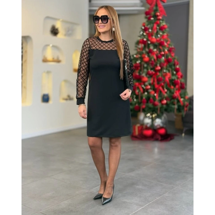 MDB Kadın Krep Kumaş Flok Detaylı Elbise