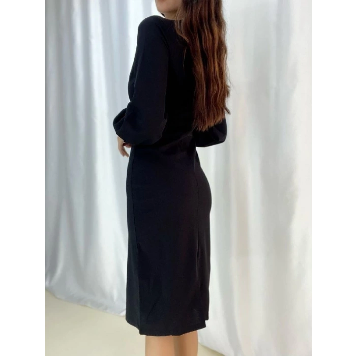 MDB Kadın Kruvaze Yaka Balon Kol idi Boy Elbise