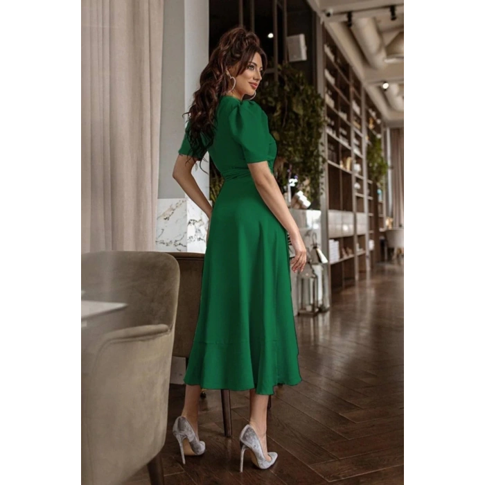 MDB Kadın Kruvaze Yaka idi Boy Kuşaklı Krep Elbise 120 Cm