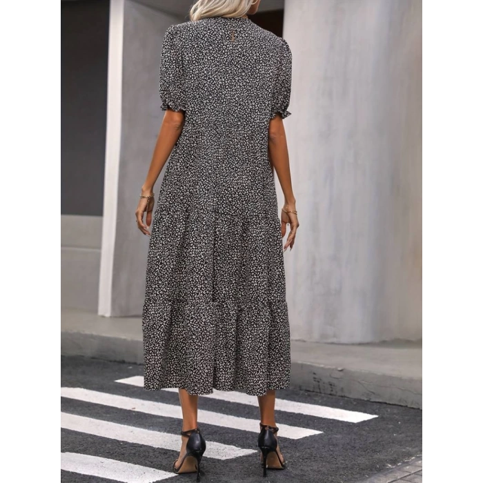 MDB Kadın Mini Leopar Desen Midi üç Kat Elbise