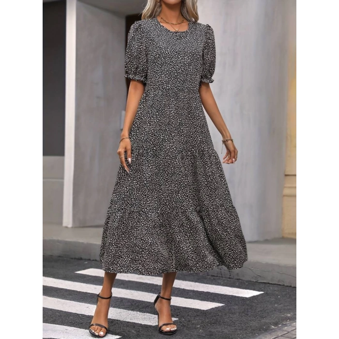 MDB Kadın Mini Leopar Desen Midi üç Kat Elbise