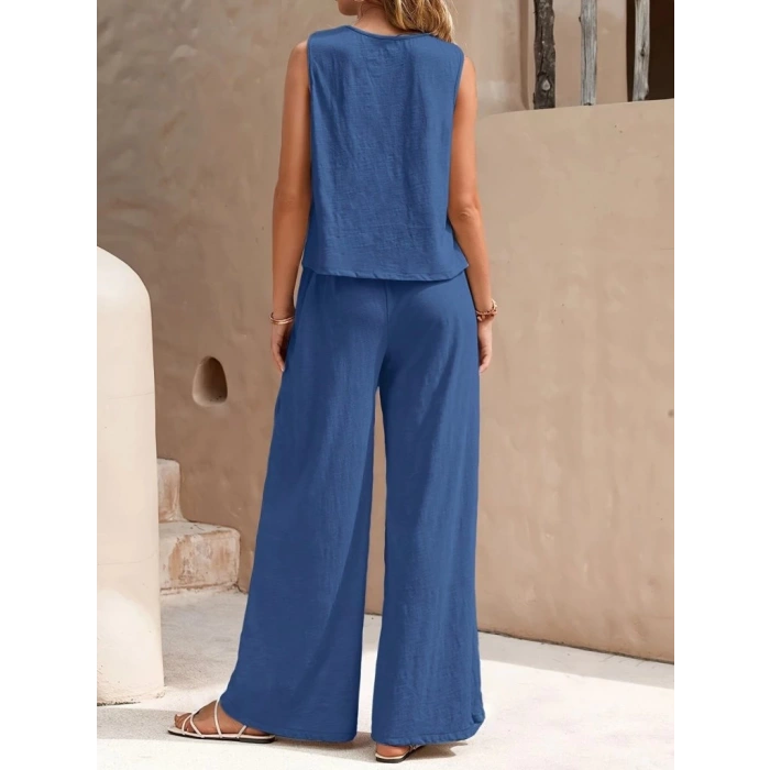 MDB Kadın Sıfır Kollu Bisiklet Yaka Aerobin Bluz Ve Pantolon Ikili Takım