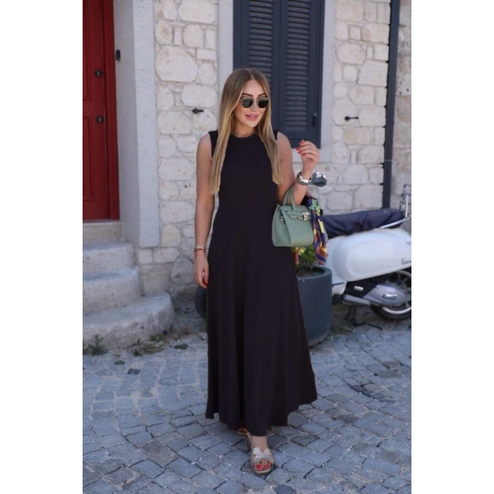 MDB Kadın Sıfır Kollu Bisiklet Yaka Viskon Elbise