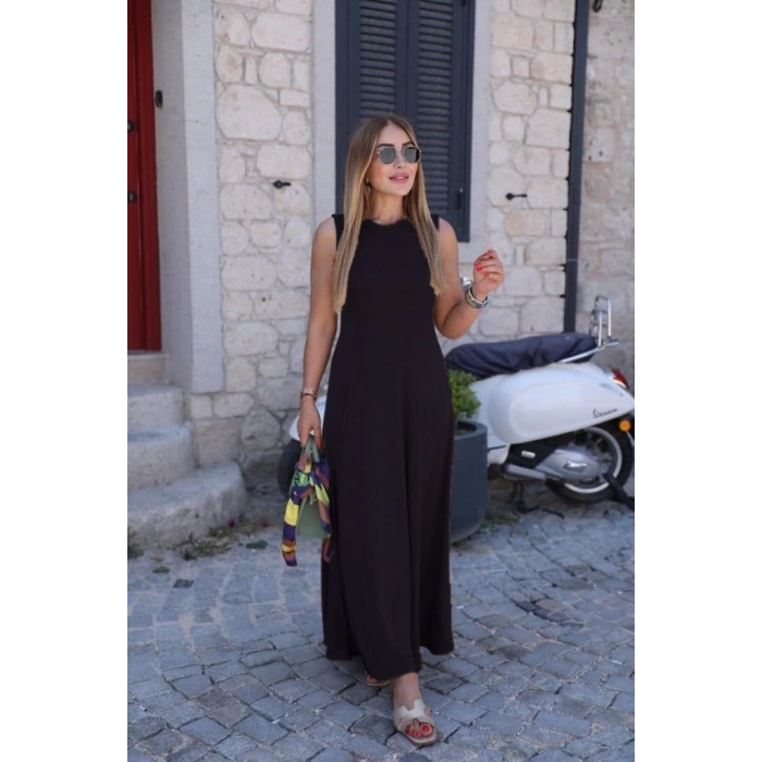 MDB Kadın Sıfır Kollu Bisiklet Yaka Viskon Elbise