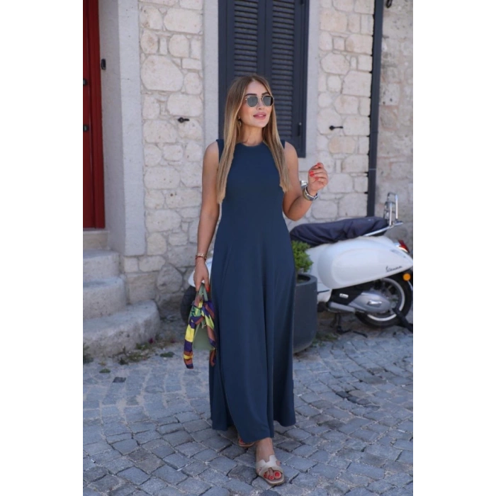 MDB Kadın Sıfır Kollu Bisiklet Yaka Viskon Elbise