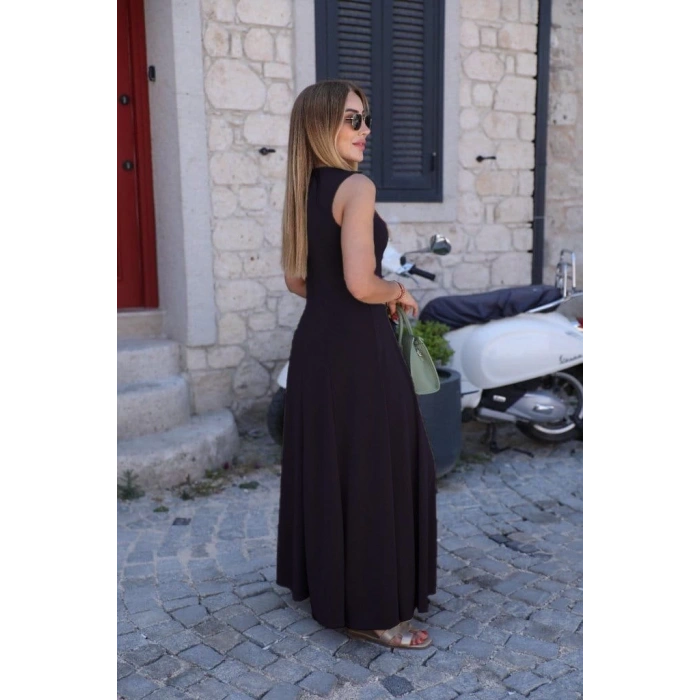 MDB Kadın Sıfır Kollu Bisiklet Yaka Viskon Elbise