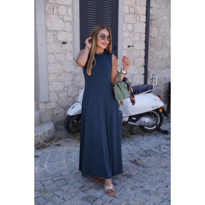 MDB Kadın Sıfır Kollu Bisiklet Yaka Viskon Elbise