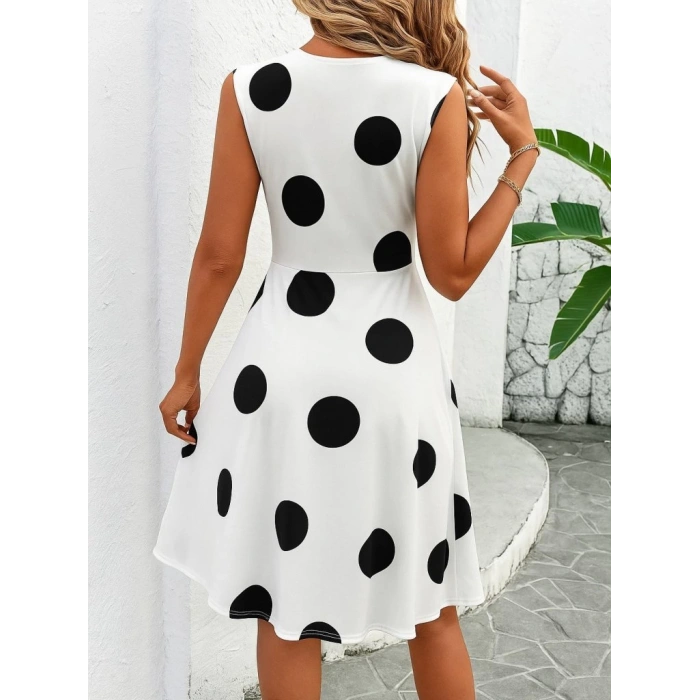 MDB Kadın Sıfır Kollu önden çapraz Detaylı Leopar Desenli Süprem Elbise