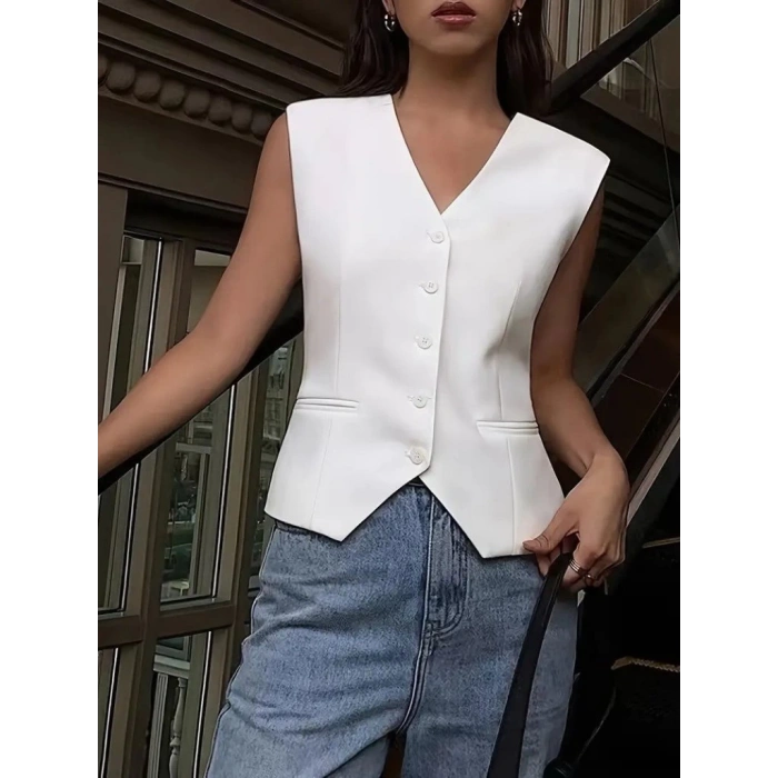 MDB Kadın Sıfır Kollu önden Düğmeli Atlas Yelek