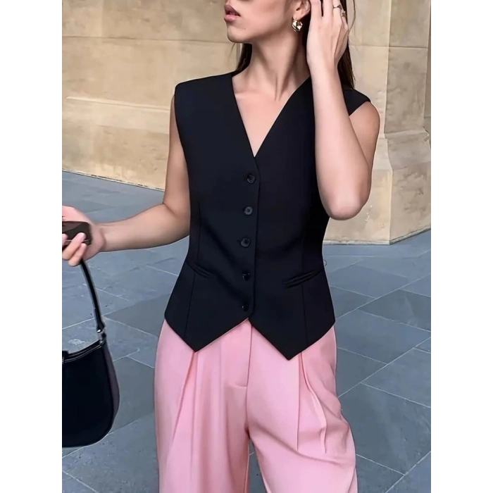 MDB Kadın Sıfır Kollu önden Düğmeli Atlas Yelek